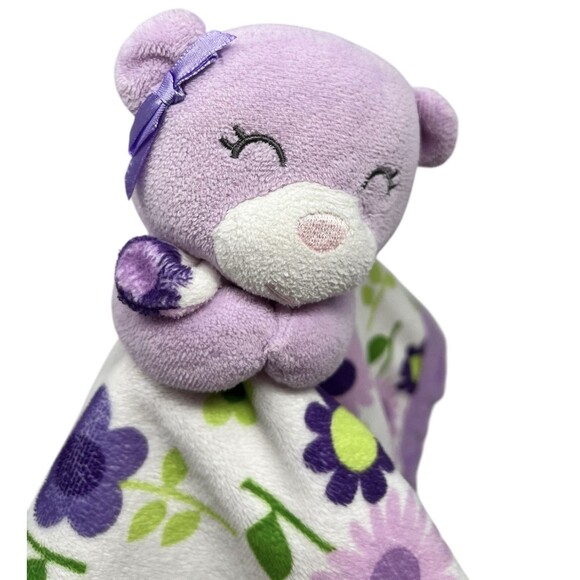 Carters Purple Bear Floral Security Blanket Baby Lovey 13x13 Inches Blankie - Picture 2 of 15